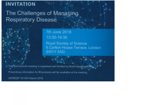 Promotional image for meeting: Jo Szram spoke at the ‘Challenges of Managing Respiratory Disease' meeting, held on 7 June 2018 at the Royal Society, London